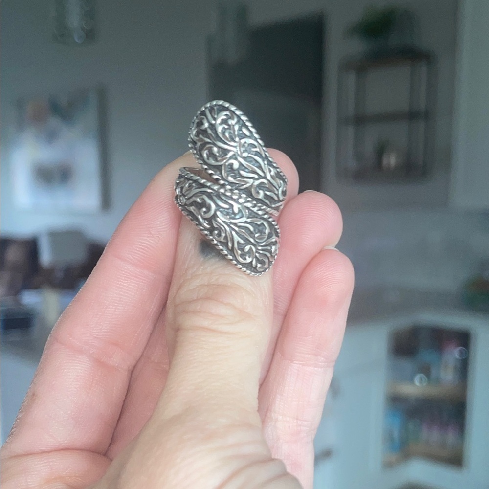 925 Sterling Silver Vintage Spoon Ring Adjustable Bohemian Wrap Ring